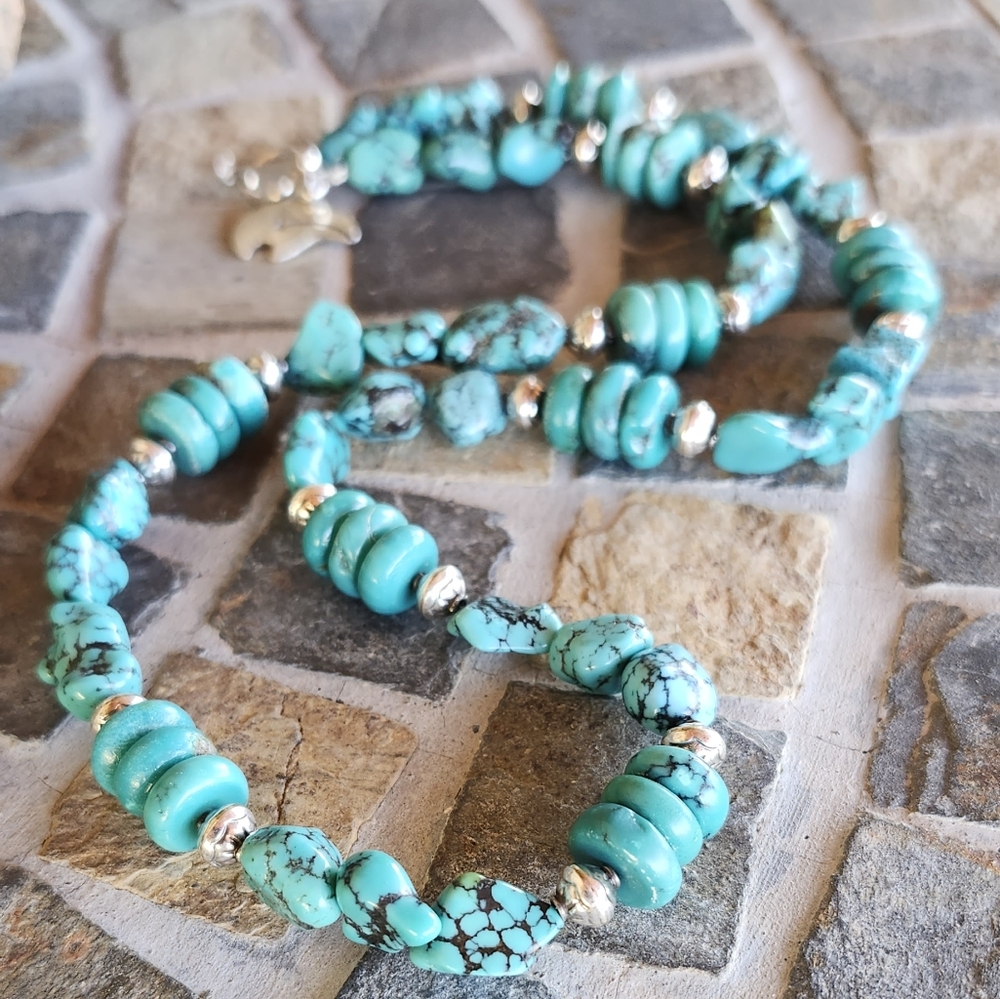 Sterling Silver Genuine Turquoise beaded necklace